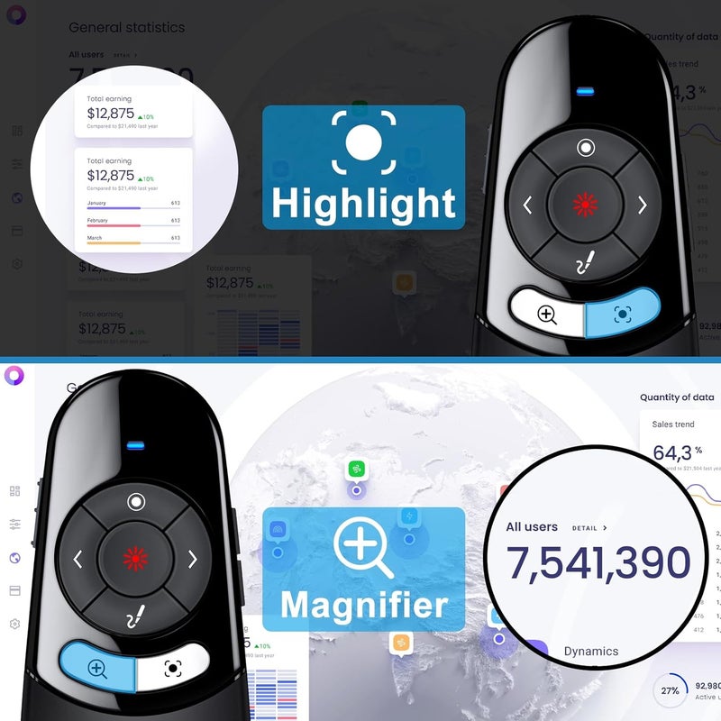 Techerleaf 2 in 1 Type C USB Presentation Clicker with Physical and Digital Function, RF 2.4GHz Wireless Presenter Remote PPT Clicker for Computer Presentations, Slide Advancer for Mac Laptop - Image 4